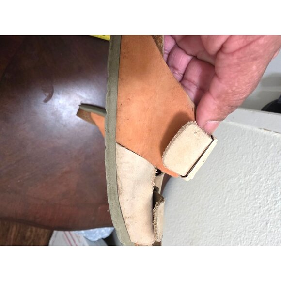 Birkenstock Arizona Beige/Brown Leather Cork Sole Double Strap Buckle Women's Si - Picture 9 of 13